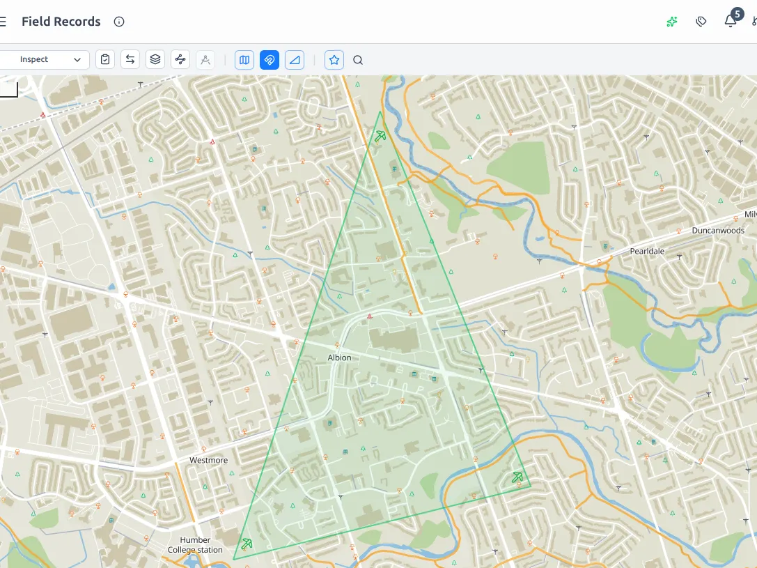 The field-records map with an asset's health and status at a glance